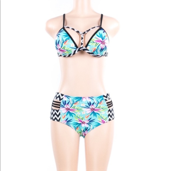 5⭐️Boho High Waist Floral Strap Green - Bikini - Picture 2 of 5